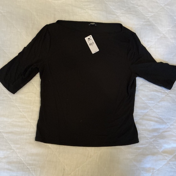 Express Supersoft Fitted Boat Neck Elbow Sleeve Tee L Black - Picture 2 of 3
